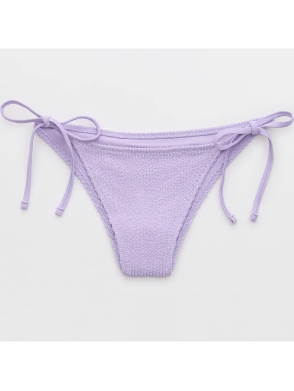 Aerie Shimmery Crinkle Cheekiest Tie Bikini Bottom Lavender Purple Side Ties NWT
